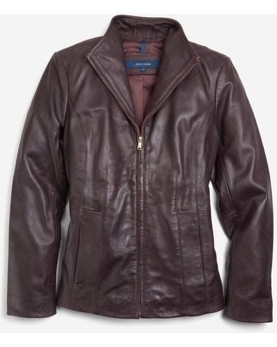 Cole Haan Women's Wing Collar Leather Jacket - Brown