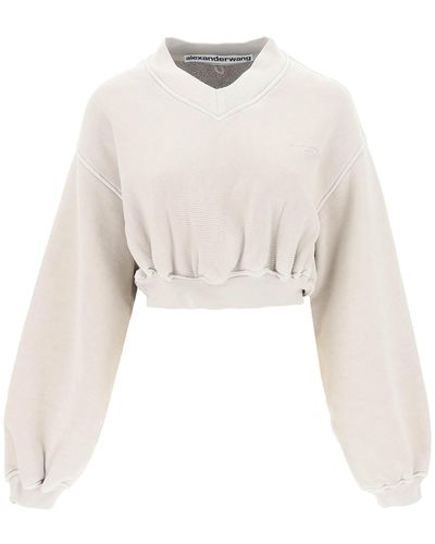 Alexander Wang Cropped Sweatshirt With Logo Embroidery - White