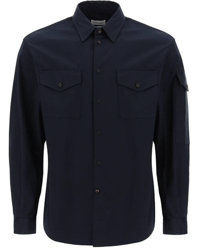 Alexander McQueen Shirt With Logo Band On The Sleeve - Blue