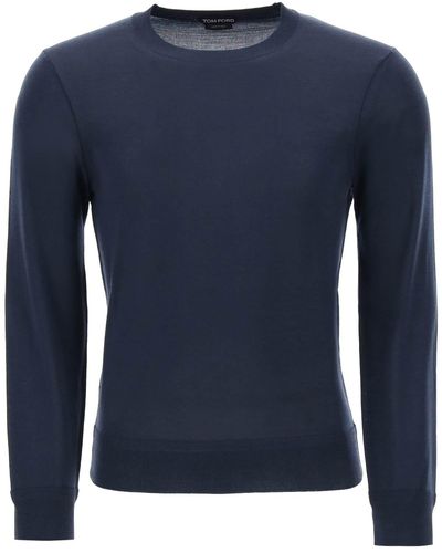 Tom Ford Pullover Leggero In Lana - Blu