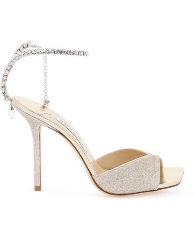 Jimmy Choo Saeda 100 Embellished Glitter Sandals - White