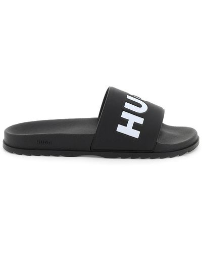 HUGO Sandali slider realizzati in Italia con fascia con logo - Nero