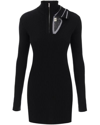 Y. Project Double Neckline Merino Mini Dress - Black