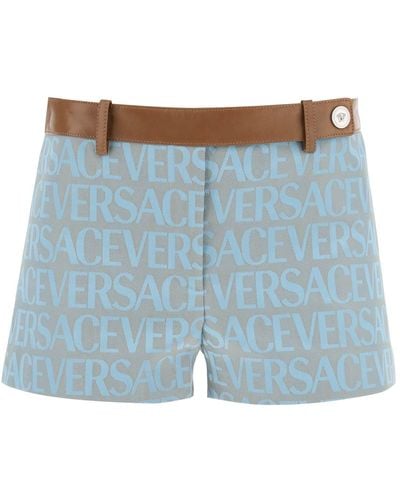 Versace Monogram Shorts With Leather Band - Blue