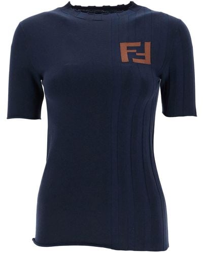 Fendi "Knit Top With Ribbed Detailing" - Blue