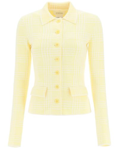 Sportmax 'penna' Prince Of Wales Knit Jacket - Yellow