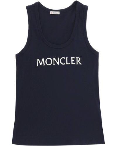 Moncler Logo Print Ribbed Tank Top - Blue