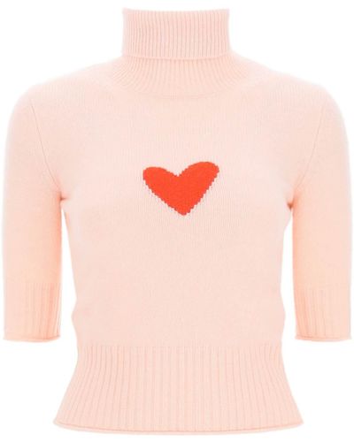 Sportmax 'piovra' Short Sleeve Cashmere Turtleneck Sweater - Pink