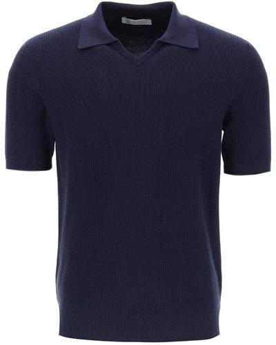 Brunello Cucinelli Cotton Knit Polo Shirt - Blue