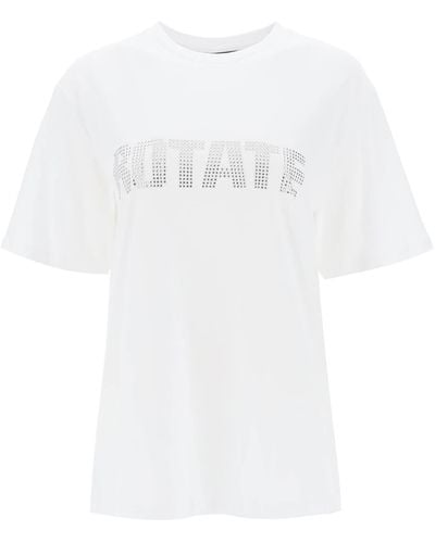 ROTATE BIRGER CHRISTENSEN T Shirt A Girocollo Con Logo In Cristalli - Bianco