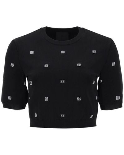 Givenchy Knitted Cropped Top With 4g Motif - Black