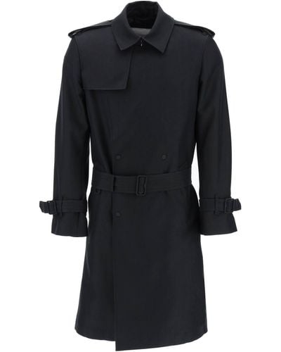 Burberry Double Breasted Silk Blend Trench Coat - Black