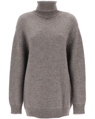 The Row Elu Maxi Turtleneck Sweater In Alpaca And Silk - Grey