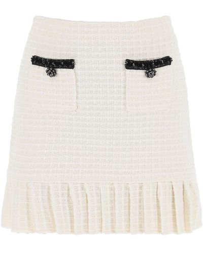 Self-Portrait Self Portrait Knitted Mini Skirt With Sequins - White