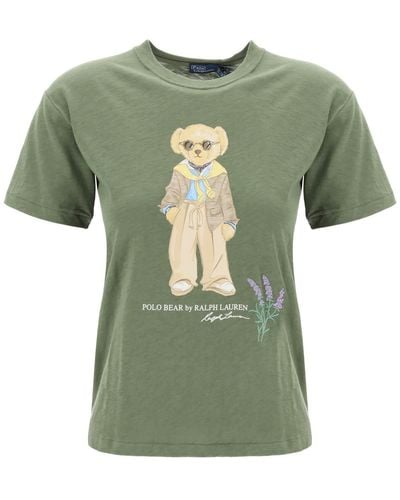Polo Ralph Lauren T Shirt Polo Bear In Cotone Fiammato - Verde