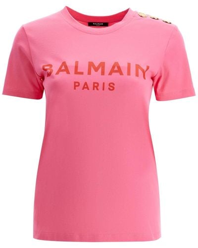 Balmain Logo T-Shirt With Buttons - Pink