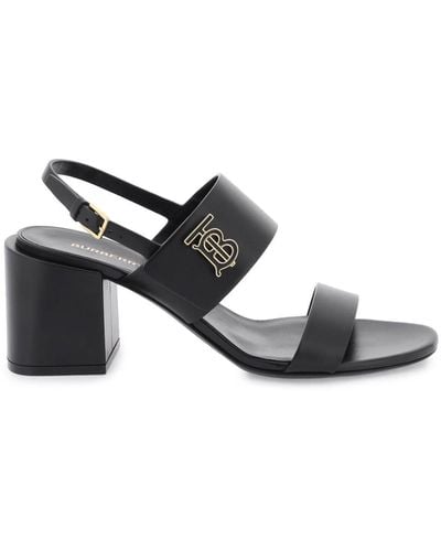 Burberry Leather Sandals With Monogram - Black