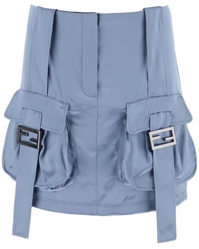 Fendi Satin Miniskirt With Cargo Pockets - Blue