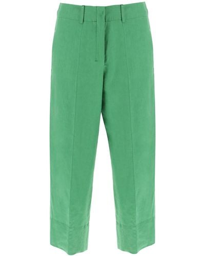 Max Mara 'Rebecca' Cropped Linen Trousers - Green