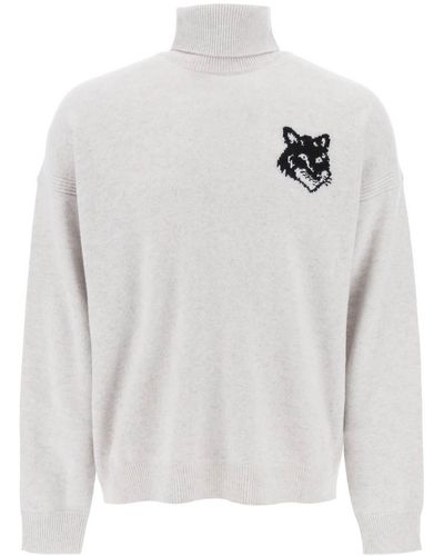 Maison Kitsuné Fox Head Inlay Turtleneck Sweater - White