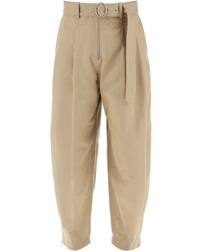 Jil Sander Cotton Trousers With Removable Belt - Natural