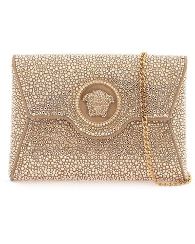 Versace La Medusa Envelope Clutch With Crystals - Natural