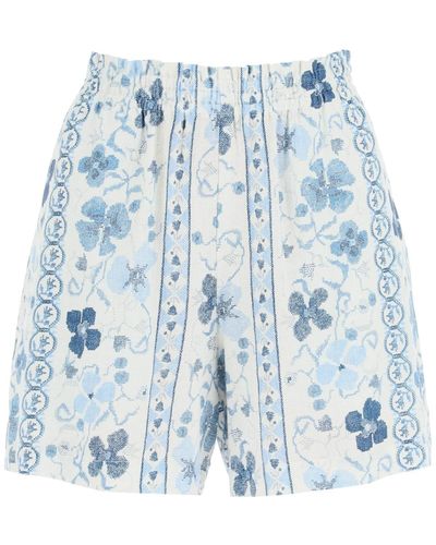 See By Chloé See By Chloe Printed Linen Blend Shorts - Blue
