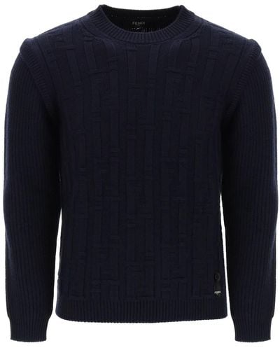 Fendi Ff Stripe Wool Sweater - Blue