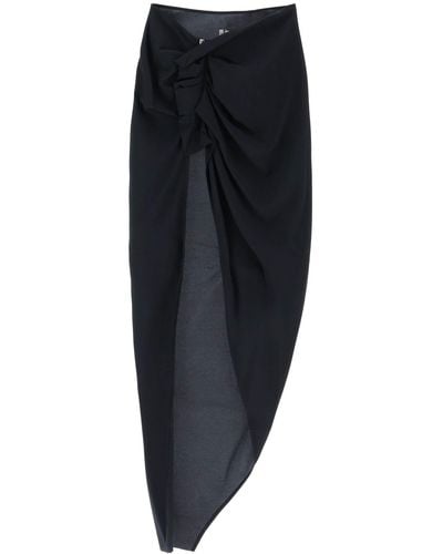 Rick Owens Draped Skirt With Slit And Train - Black