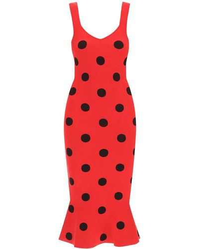 Marni Polka Dot Knit Midi Dress - Red