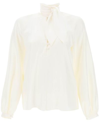 Max Mara 'albenga' Silk Shirt With Bow Collar - White