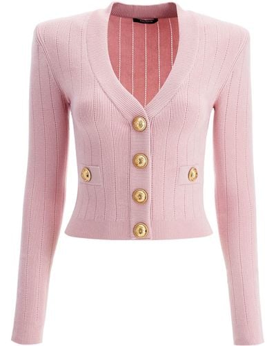 Balmain Cardigan With Structured Shoulders - Pink