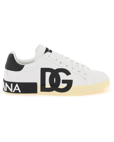 Dolce & Gabbana Leather Portofino Sneakers With Dg Logo - White