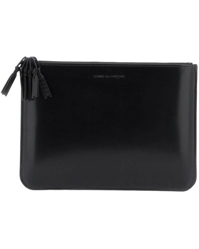 Comme des Garçons Brushed Leather Multi Zip Pouch With - Black
