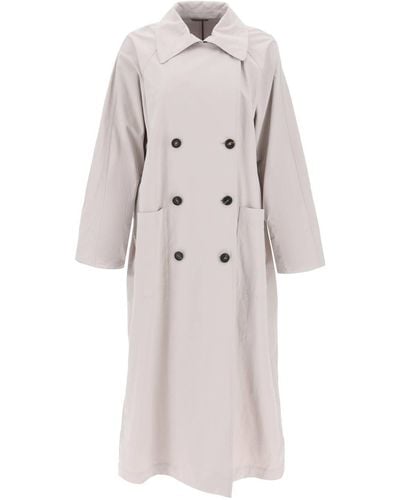 Brunello Cucinelli Double Breasted Trench Coat With Shiny Cuff Details - Gray