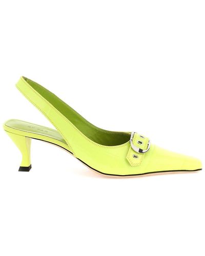 BY FAR Croco Embossed Slingback Pumps - Yellow
