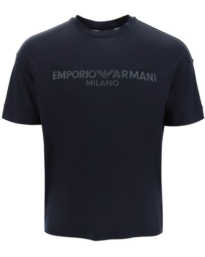 Emporio Armani T-SHIRT LOGO LETTERING - Blu