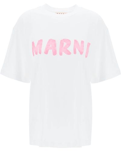 Marni T Shirt Con Maxi Stampa Logo - Bianco