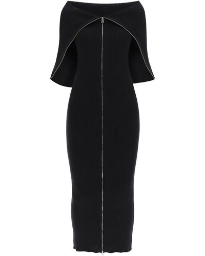 MM6 by Maison Martin Margiela Zippered Rib Knit Midi Dress - Black
