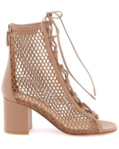 Gianvito Rossi Open-Toe Mesh Ankle Boots With - Brown