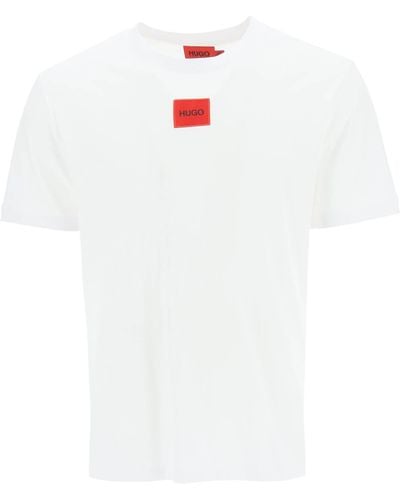 HUGO T-shirt in jersey di cotone con etichetta con logo - Bianco