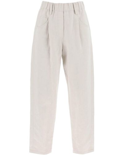 Brunello Cucinelli Linen And Cotton Canvas Pants - White