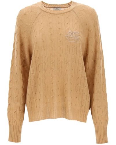 Etro Cashmere Sweater With Pegasus Embroidery - Natural