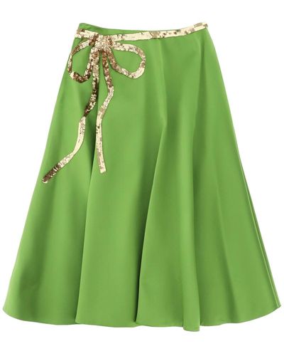 Valentino Garavani Techno Duchesse A-line Skirt With Sequin-studded Bow - Green