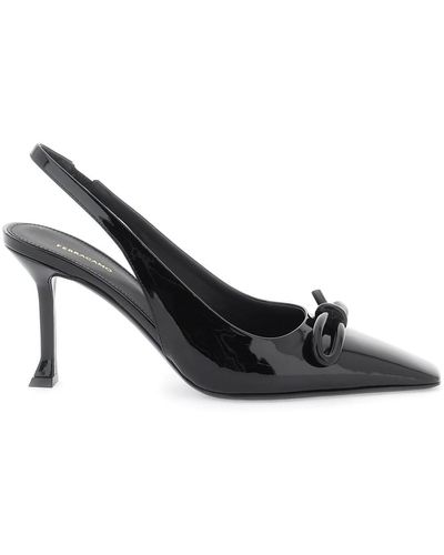 Ferragamo Asymmetric Slingback Court Shoes With Bow - Black