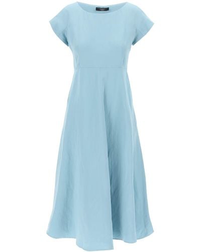 Weekend by Maxmara Midi Dress In Viscose And Linen Satin Fabric - Blue