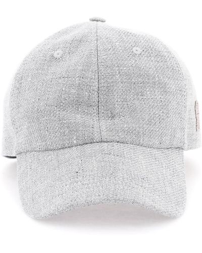 Brunello Cucinelli Cappello Baseball In Diagonale Di Lino, Lana E Seta - Bianco