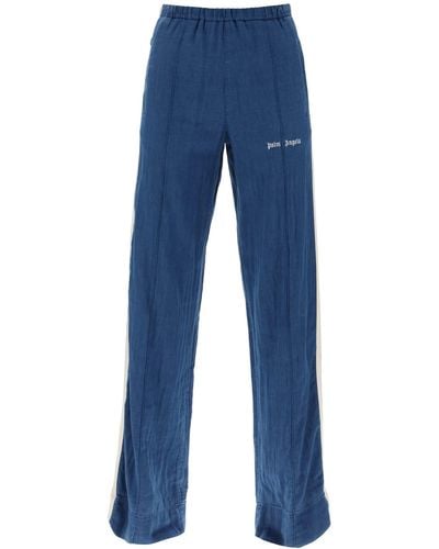 Palm Angels Chambray Joggers With Side - Blue