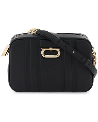 Ferragamo Padded Leather Camera Bag With Embossed Pattern - Black