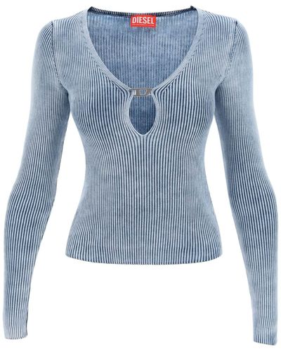 DIESEL M-Teri Ribbed Sweater With Logo Plaque - Blue